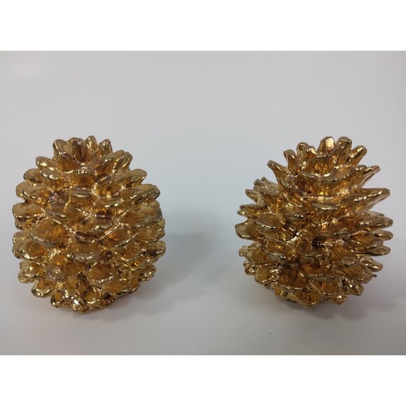 2 Dept 56 Gold Tone Pinecones Christmas Winter Decor - Picture 2 of 8